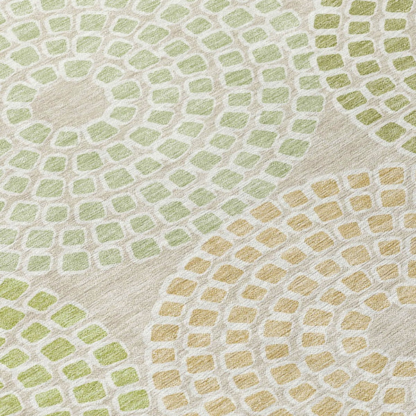 Homeroots 3' Artichoke Green And Brown Geometric Washable Area Rug For Indoor And Outdoor Spaces, Durable Design 8' Round Polyester 591923
