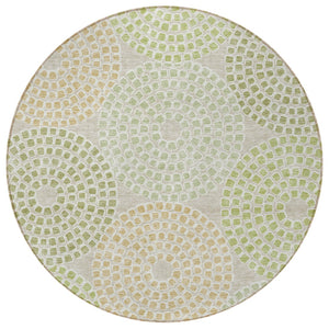 Homeroots 3' Artichoke Green And Brown Geometric Washable Area Rug For Indoor And Outdoor Spaces, Durable Design 8' Round Polyester 591923