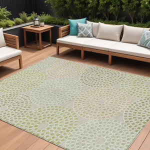 Homeroots 3' Artichoke Green And Brown Geometric Washable Area Rug For Indoor And Outdoor Spaces, Durable Design 8' X 10' Polyester 591924