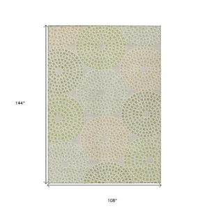 Homeroots 3' Artichoke Green And Brown Geometric Washable Area Rug For Indoor And Outdoor Spaces, Durable Design 9' X 12' Polyester 591925