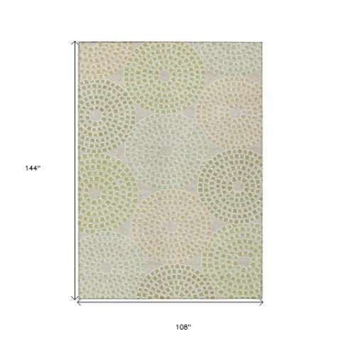 Homeroots 3' Artichoke Green And Brown Geometric Washable Area Rug For Indoor And Outdoor Spaces, Durable Design 9' X 12' Polyester 591925
