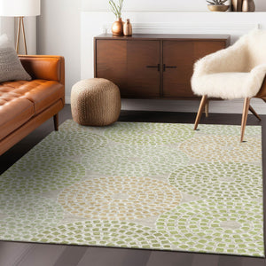 Homeroots 3' Artichoke Green And Brown Geometric Washable Area Rug For Indoor And Outdoor Spaces, Durable Design 9' X 12' Polyester 591925