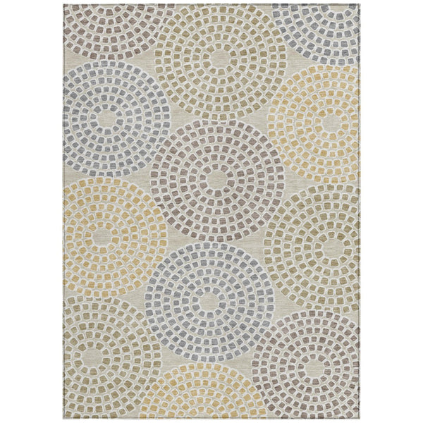 Homeroots 3' Artichoke Green And Brown Geometric Washable Area Rug For Indoor And Outdoor Spaces, Durable Design 5' X 8' Polyester 591928