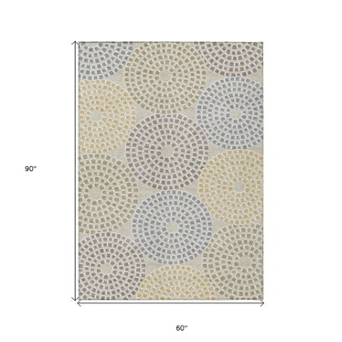 Homeroots 3' Artichoke Green And Brown Geometric Washable Area Rug For Indoor And Outdoor Spaces, Durable Design 5' X 8' Polyester 591928