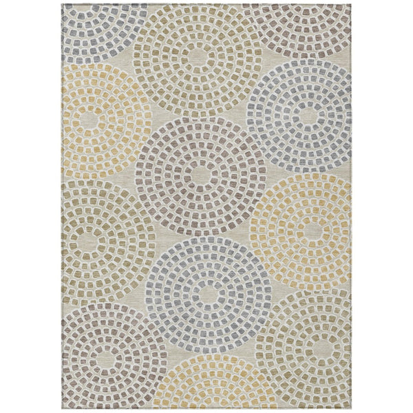 HomeRoots 5' Geometric Area Rug - Durable, Washable Indoor/Outdoor Decor in Beige, Brown & Gray for Versatile Spaces 5' X 8' 591928