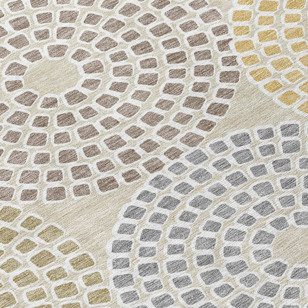 Homeroots 3' Artichoke Green And Brown Geometric Washable Area Rug For Indoor And Outdoor Spaces, Durable Design 5' X 8' Polyester 591928