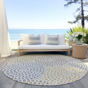 HomeRoots 5' Geometric Area Rug - Durable, Washable Indoor/Outdoor Decor in Beige, Brown & Gray for Versatile Spaces 8' Round 591929