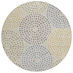 HomeRoots 5' Geometric Area Rug - Durable, Washable Indoor/Outdoor Decor in Beige, Brown & Gray for Versatile Spaces 8' Round 591929