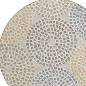 HomeRoots 5' Geometric Area Rug - Durable, Washable Indoor/Outdoor Decor in Beige, Brown & Gray for Versatile Spaces 8' Round 591929