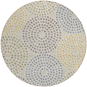 HomeRoots 5' Geometric Area Rug - Durable, Washable Indoor/Outdoor Decor in Beige, Brown & Gray for Versatile Spaces 8' Round 591929