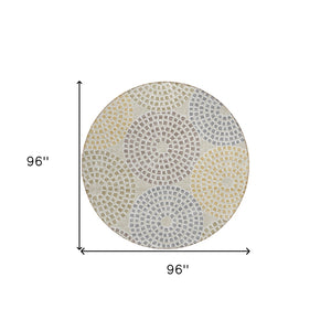 HomeRoots 5' Geometric Area Rug - Durable, Washable Indoor/Outdoor Decor in Beige, Brown & Gray for Versatile Spaces 8' Round 591929