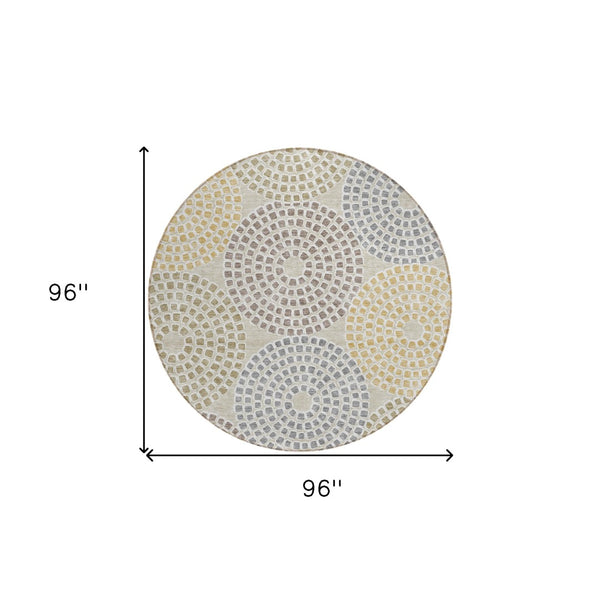 HomeRoots 5' Geometric Area Rug - Durable, Washable Indoor/Outdoor Decor in Beige, Brown & Gray for Versatile Spaces 8' Round 591929