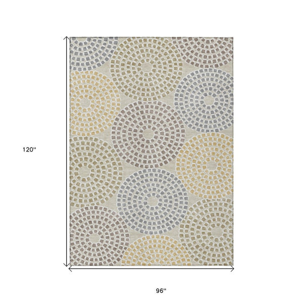 HomeRoots 5' Geometric Area Rug - Durable, Washable Indoor/Outdoor Decor in Beige, Brown & Gray for Versatile Spaces 8' X 10' 591930