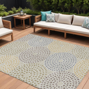 Homeroots 3' Artichoke Green And Brown Geometric Washable Area Rug For Indoor And Outdoor Spaces, Durable Design 9' X 12' Polyester 591931