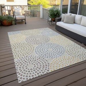 Homeroots 3' Artichoke Green And Brown Geometric Washable Area Rug For Indoor And Outdoor Spaces, Durable Design 9' X 12' Polyester 591931