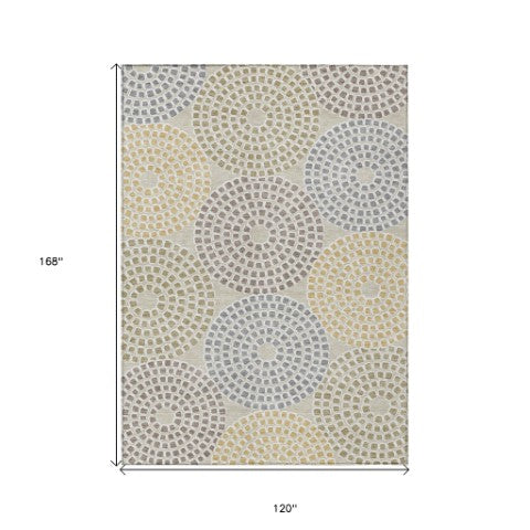 Homeroots 3' Artichoke Green And Brown Geometric Washable Area Rug For Indoor And Outdoor Spaces, Durable Design 10' X 14' Polyester 591932