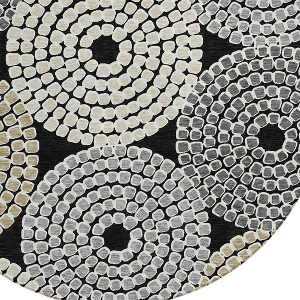 Homeroots 3' Artichoke Green And Brown Geometric Washable Area Rug For Indoor And Outdoor Spaces, Durable Design 8' Round Polyester 591935