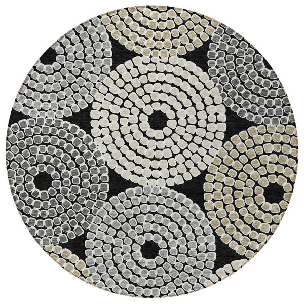 Homeroots 3' Artichoke Green And Brown Geometric Washable Area Rug For Indoor And Outdoor Spaces, Durable Design 8' Round Polyester 591935
