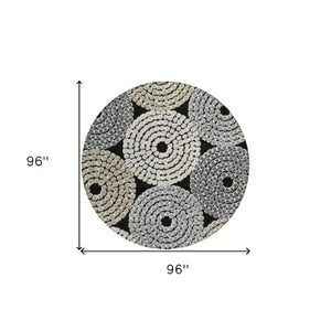 Homeroots 3' Artichoke Green And Brown Geometric Washable Area Rug For Indoor And Outdoor Spaces, Durable Design 8' Round Polyester 591935