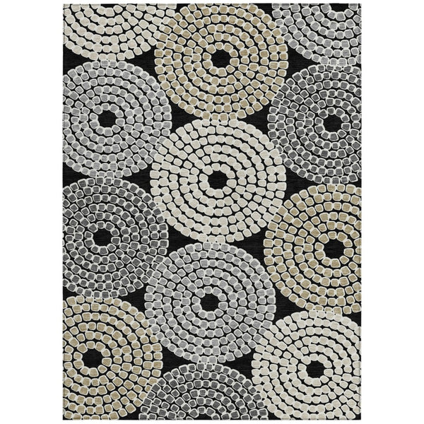 HomeRoots 9' Modern Geometric Area Rug in Black, Gray & Beige - Washable, Durable for Indoor & Outdoor Use 9' X 12' 591937