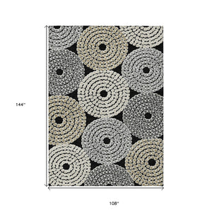 HomeRoots 9' Modern Geometric Area Rug in Black, Gray & Beige - Washable, Durable for Indoor & Outdoor Use 9' X 12' 591937