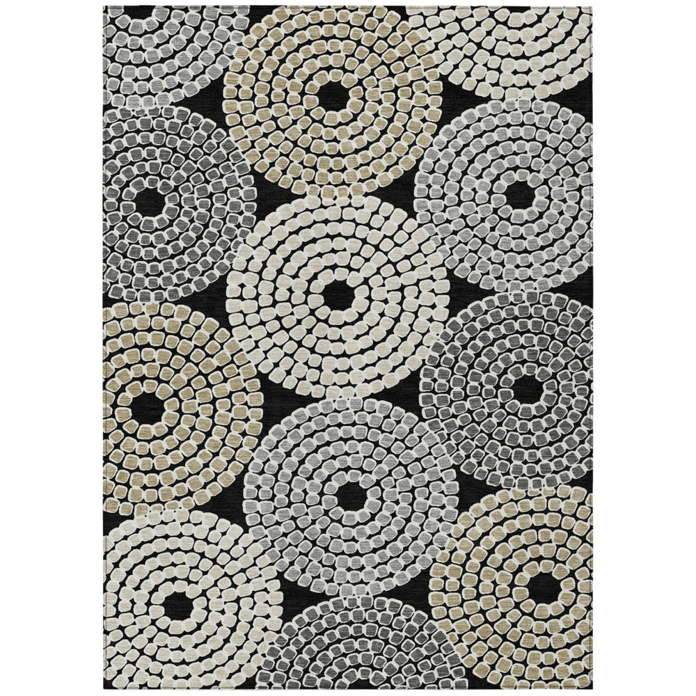 HomeRoots 9' Modern Geometric Area Rug in Black, Gray & Beige - Washable, Durable for Indoor & Outdoor Use 9' X 12' 591937