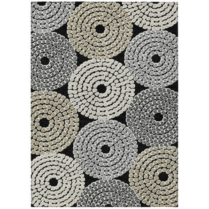 HomeRoots 9' Modern Geometric Area Rug in Black, Gray & Beige - Washable, Durable for Indoor & Outdoor Use 9' X 12' 591937