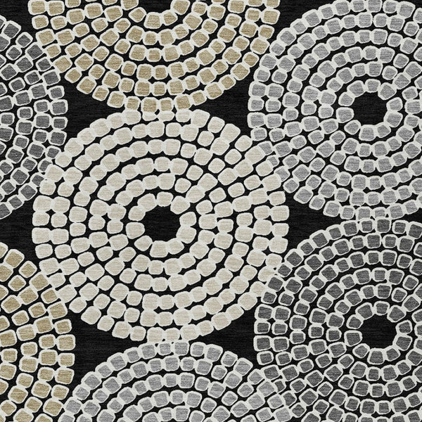 HomeRoots 9' Modern Geometric Area Rug in Black, Gray & Beige - Washable, Durable for Indoor & Outdoor Use 9' X 12' 591937