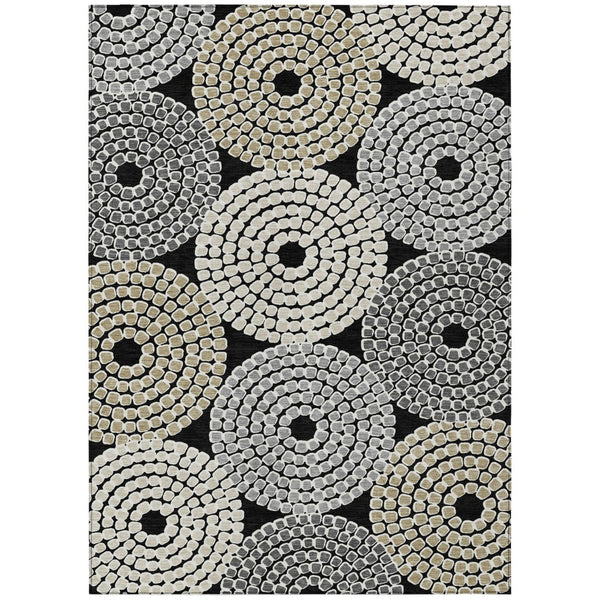 HomeRoots 5' Geometric Black, Gray, and Beige Washable Area Rug for Stylish Indoor & Outdoor Living Spaces 10' X 14' 591938