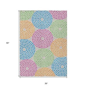 Homeroots 3' Artichoke Green And Brown Geometric Washable Area Rug For Indoor And Outdoor Spaces, Durable Design 3' X 5' Polyester 591939