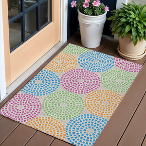 Homeroots 3' Artichoke Green And Brown Geometric Washable Area Rug For Indoor And Outdoor Spaces, Durable Design 3' X 5' Polyester 591939