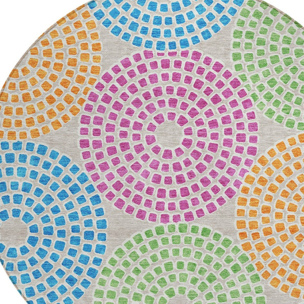 HomeRoots 5' Vibrant Geometric Area Rug in Purple, Green & Aqua – Durable, Washable for Indoor & Outdoor Style 8' Round 591941