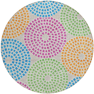 HomeRoots 5' Vibrant Geometric Area Rug in Purple, Green & Aqua – Durable, Washable for Indoor & Outdoor Style 8' Round 591941