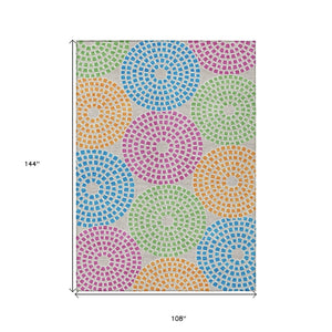 HomeRoots 9' Vibrant Geometric Washable Area Rug in Purple, Green & Aqua for Indoor/Outdoor Spaces 9' X 12' 591943