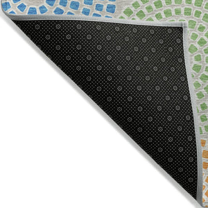 HomeRoots 9' Vibrant Geometric Washable Area Rug in Purple, Green & Aqua for Indoor/Outdoor Spaces 9' X 12' 591943