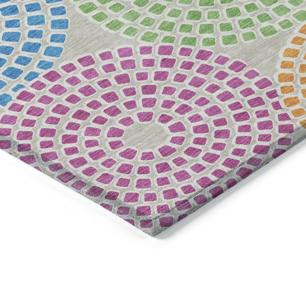 HomeRoots 9' Vibrant Geometric Washable Area Rug in Purple, Green & Aqua for Indoor/Outdoor Spaces 9' X 12' 591943