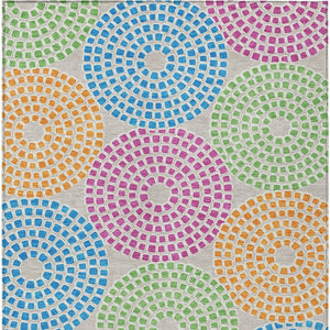 HomeRoots 9' Vibrant Geometric Washable Area Rug in Purple, Green & Aqua for Indoor/Outdoor Spaces 9' X 12' 591943