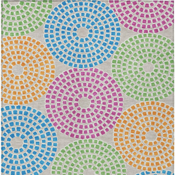 HomeRoots 9' Vibrant Geometric Washable Area Rug in Purple, Green & Aqua for Indoor/Outdoor Spaces 9' X 12' 591943