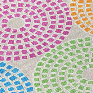 HomeRoots 9' Vibrant Geometric Washable Area Rug in Purple, Green & Aqua for Indoor/Outdoor Spaces 9' X 12' 591943