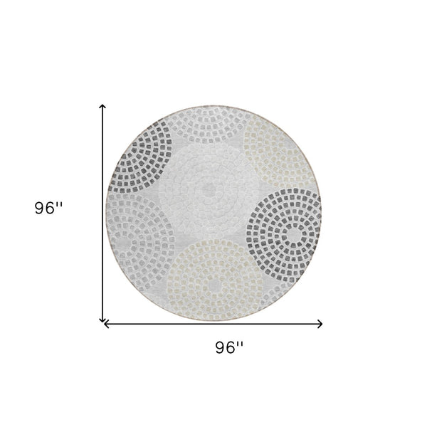 HomeRoots 5' Stylish Gray and Taupe Geometric Washable Area Rug – Perfect for Indoor and Outdoor Spaces! 8' Round 591947