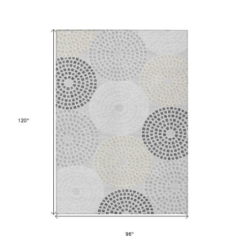 Homeroots 3' Artichoke Green And Brown Geometric Washable Area Rug For Indoor And Outdoor Spaces, Durable Design 8' X 10' Polyester 591948