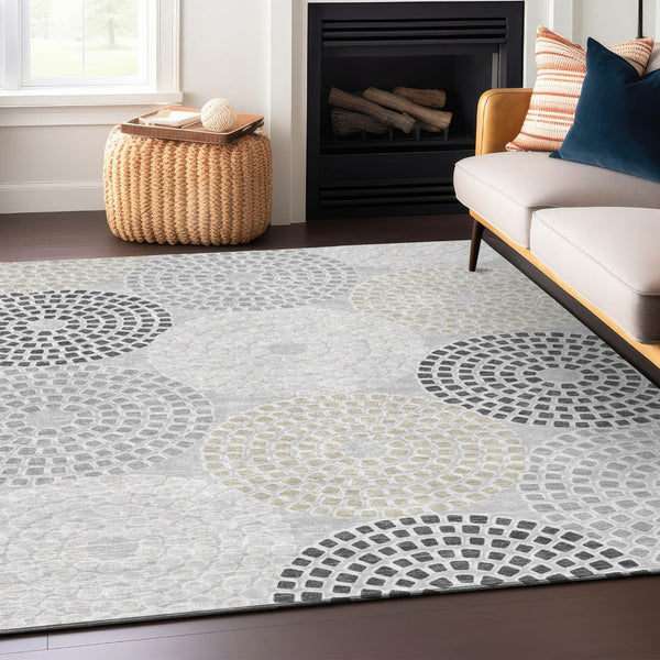 HomeRoots 9' Gray and Taupe Geometric Area Rug - Stylish, Washable, Durable for Indoor and Outdoor Spaces 9' X 12' 591949