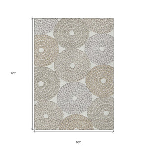 Homeroots 3' Artichoke Green And Brown Geometric Washable Area Rug For Indoor And Outdoor Spaces, Durable Design 5' X 8' Polyester 591952