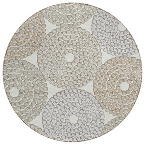 HomeRoots 5' Modern Geometric Washable Area Rug in Ivory, Brown & Gray for Indoor/Outdoor Versatility 8' Round 591953