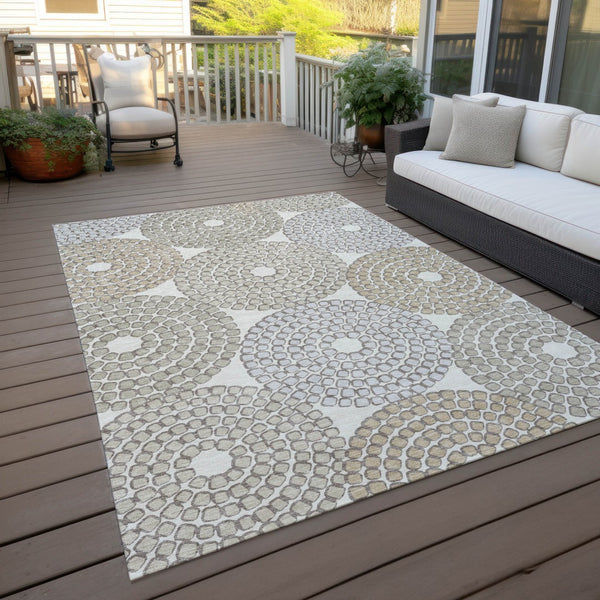 Homeroots 3' Artichoke Green And Brown Geometric Washable Area Rug For Indoor And Outdoor Spaces, Durable Design 9' X 12' Polyester 591955