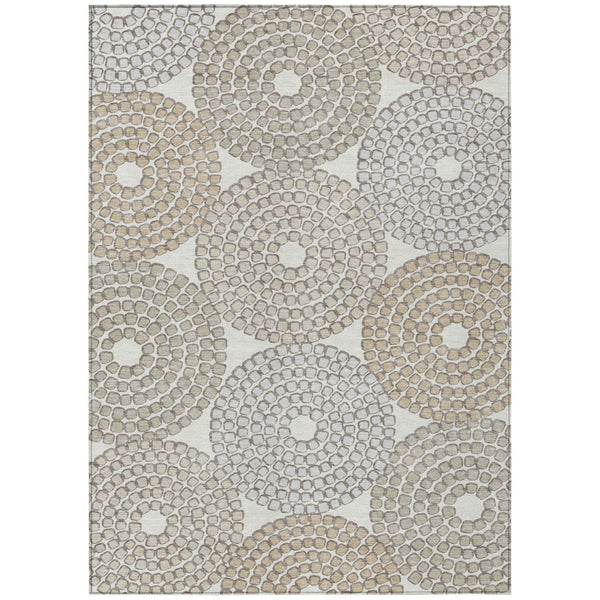 HomeRoots 9' Contemporary Geometric Washable Area Rug in Ivory, Brown, and Gray for Indoor & Outdoor Use 9' X 12' 591955