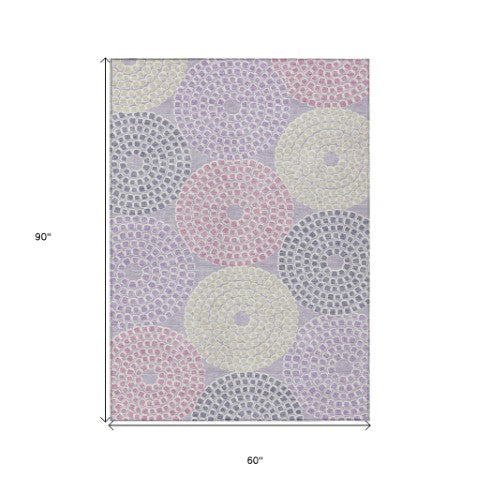 Homeroots 3' Artichoke Green And Brown Geometric Washable Area Rug For Indoor And Outdoor Spaces, Durable Design 5' X 8' Polyester 591958