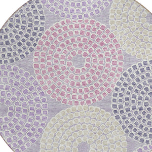 Homeroots 3' Artichoke Green And Brown Geometric Washable Area Rug For Indoor And Outdoor Spaces, Durable Design 8' Round Polyester 591959