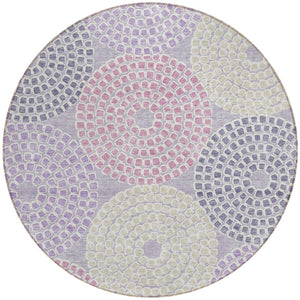 Homeroots 3' Artichoke Green And Brown Geometric Washable Area Rug For Indoor And Outdoor Spaces, Durable Design 8' Round Polyester 591959