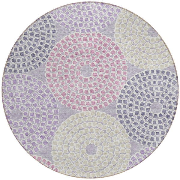 Homeroots 3' Artichoke Green And Brown Geometric Washable Area Rug For Indoor And Outdoor Spaces, Durable Design 8' Round Polyester 591959